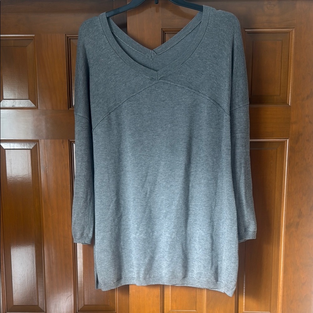 Gray V-Neck Women's Top